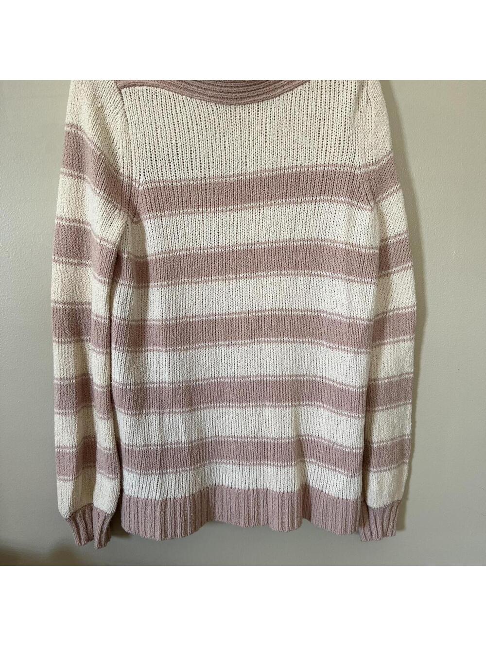 Cream & pink striped Loft sweater womens size L